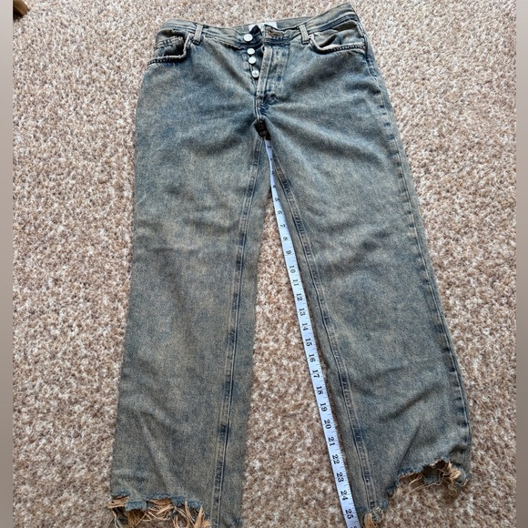 Free People We The Free Jeans Womens 26 Brown Maggie Straight Distressed Raw Hem - Picture 1 of 6